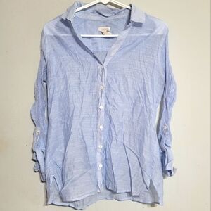 Chicos Womens Blue Top‎ Blouse Button Up Shirt Medium Sz 1 Nautical Lightweight